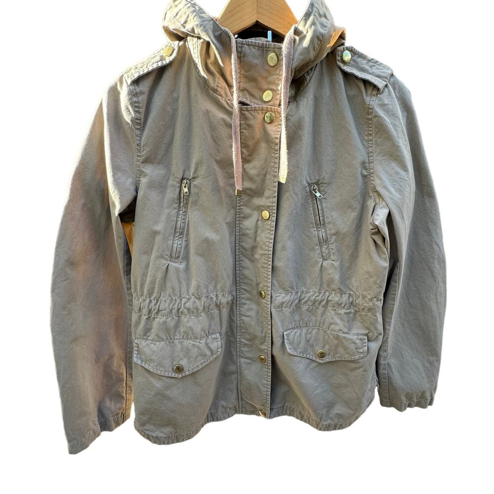 Love Tree Drawstring Hooded Zip Up Snap !00% Cotton Field Jacket Women's Large